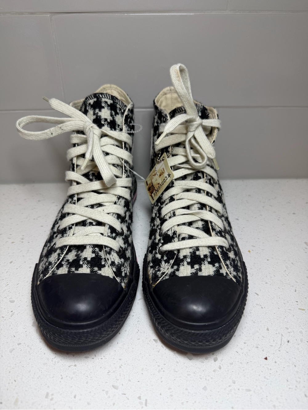 Converse Houndstooth High Tops - Black & Cream size 9 womens retro sneakers shoe - Picture 6 of 13